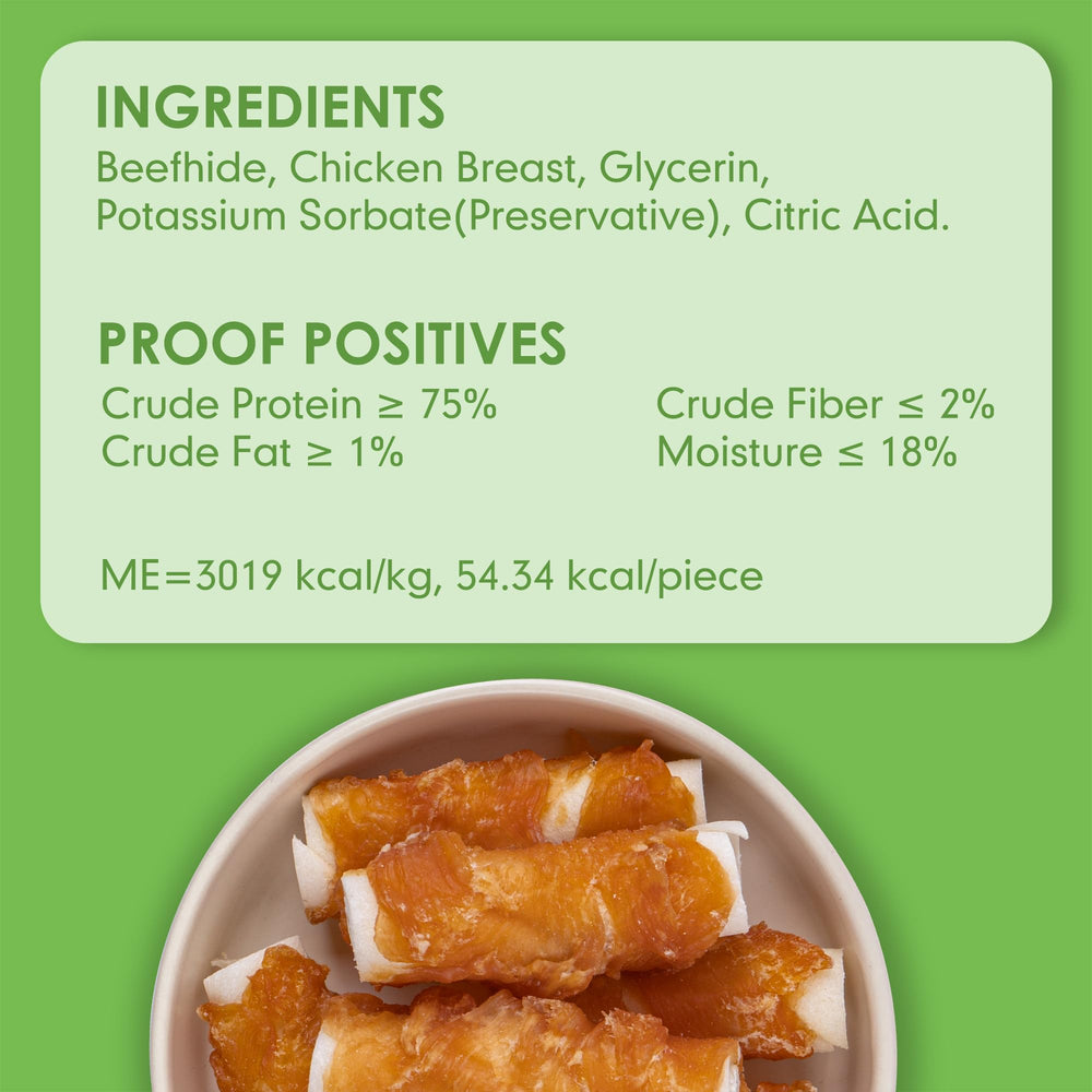 MON2SUN rawhide-roll cross-section emphasizes natural ingredients and chicken wrap.