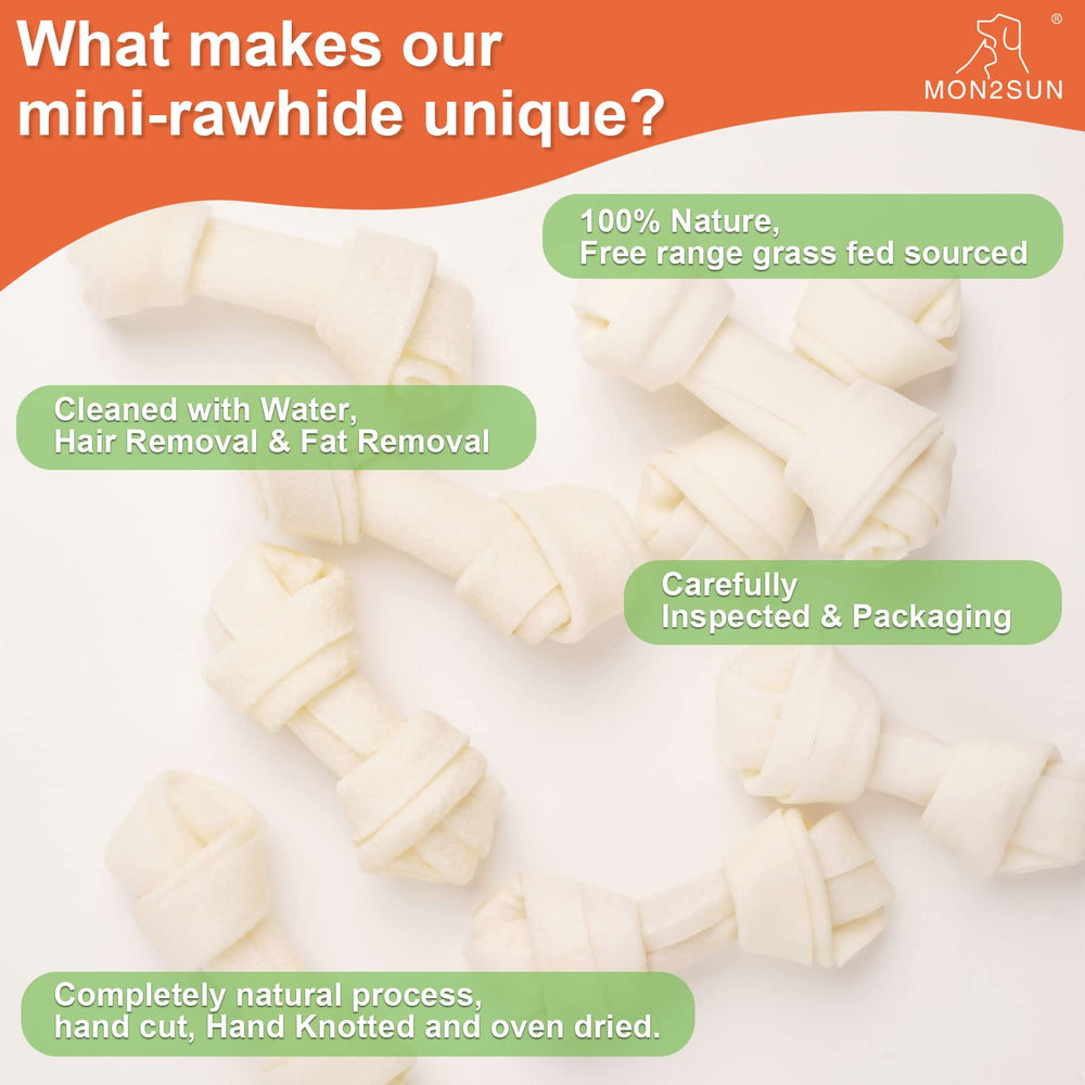MON2SUN small-dog chews rawhide knot bones designed for tiny mouths and safe gnawing.