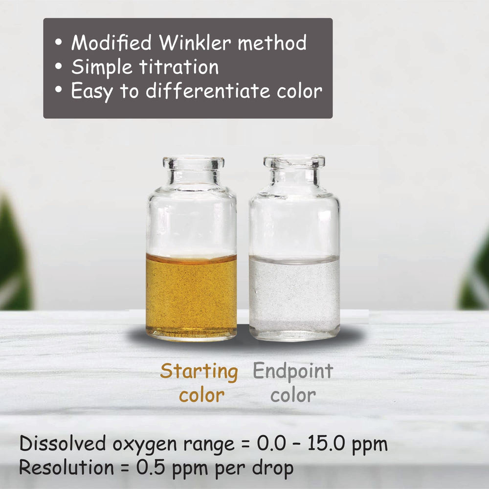 Monitor dissolved oxygen test kit 60 tests water sample being collected for DO testing.