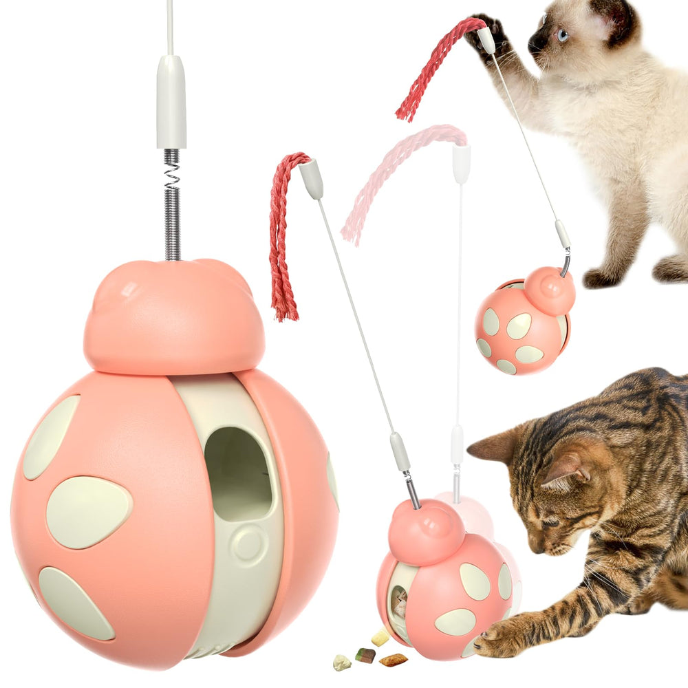 The Monotre cat-treat interactive toy in pink ladybug ready for engaging puzzling play