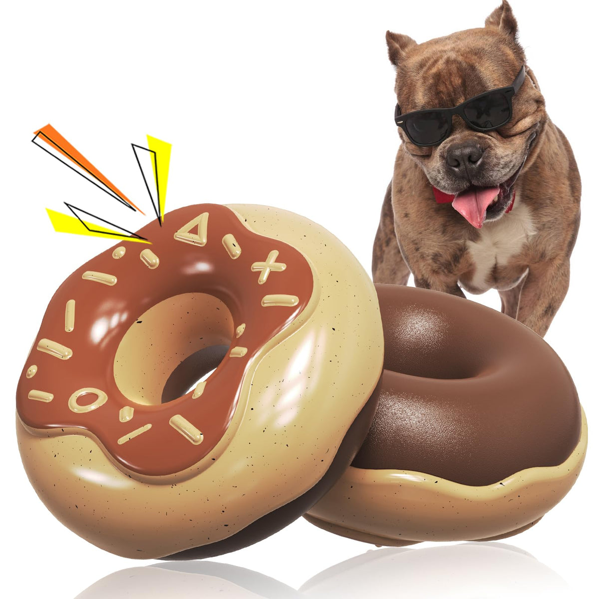 Monotre donut dog chew toy squeaker closeup for engaging play and mental stimulation