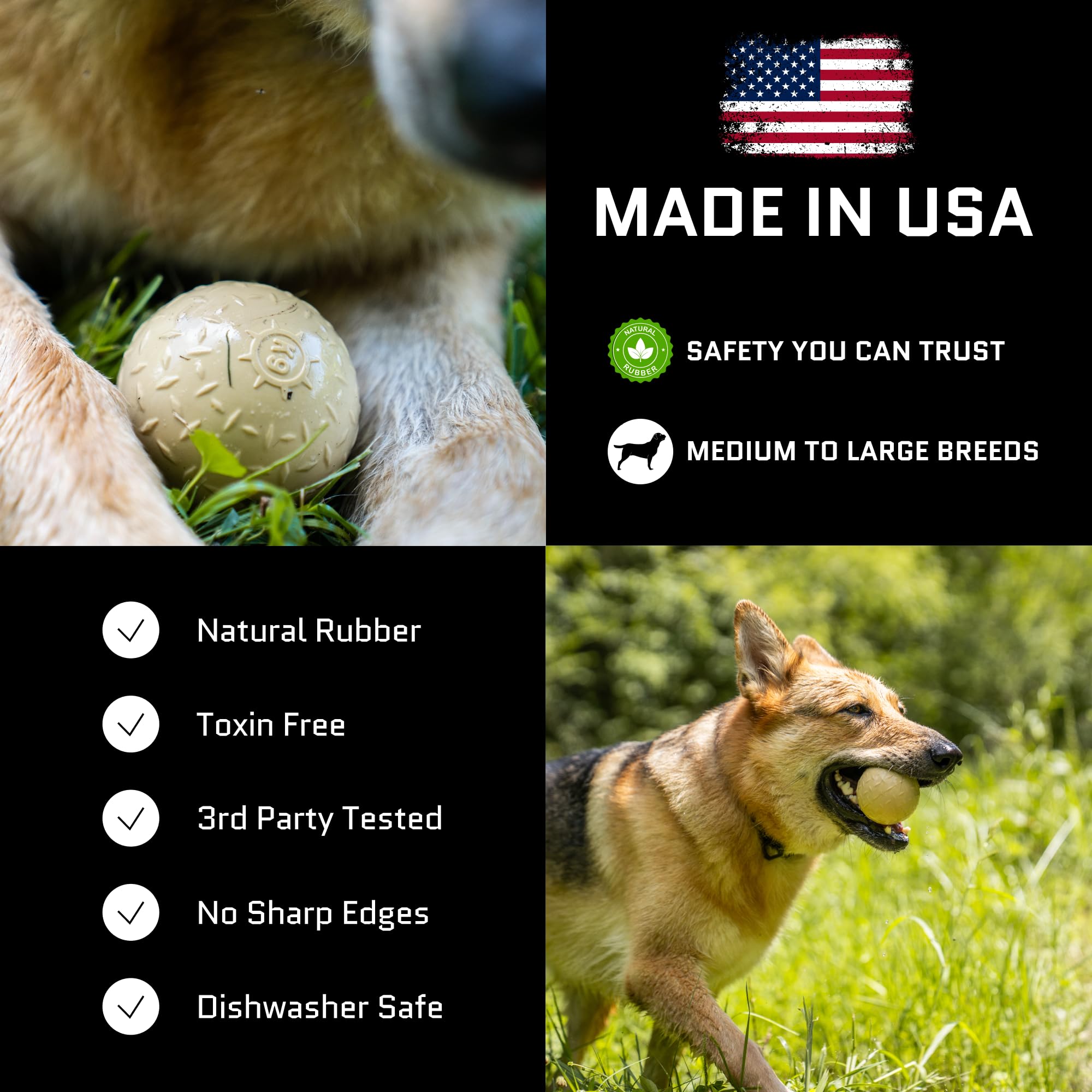 Monster K9 Indestructible Ball heavy-duty chew close-up shows thick core