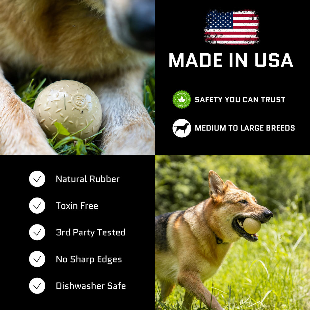 Monster K9 Indestructible Ball heavy-duty chew close-up shows thick core