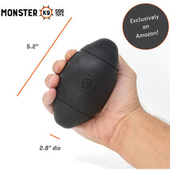 Monster K9 Football front view, 5in size, ideal for fetch and chewing.