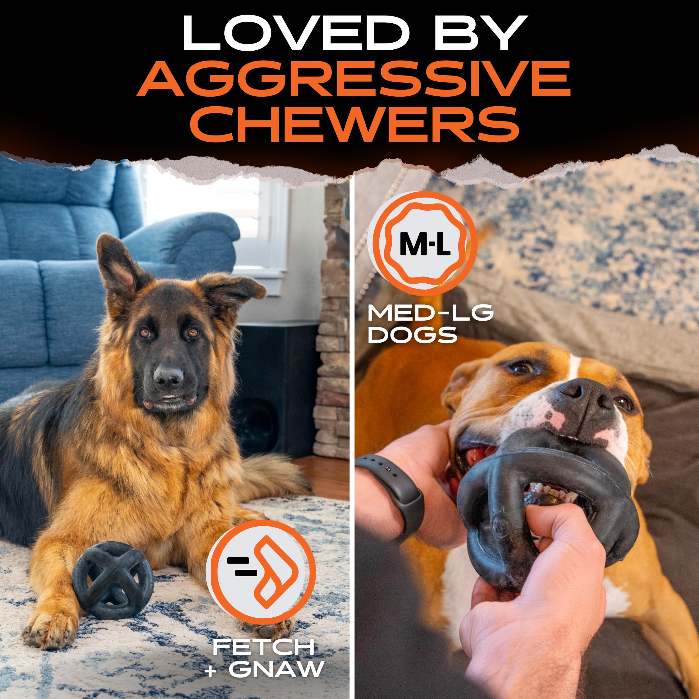 Monster K9 Indestructible Ball lifetime replacement badge close-up