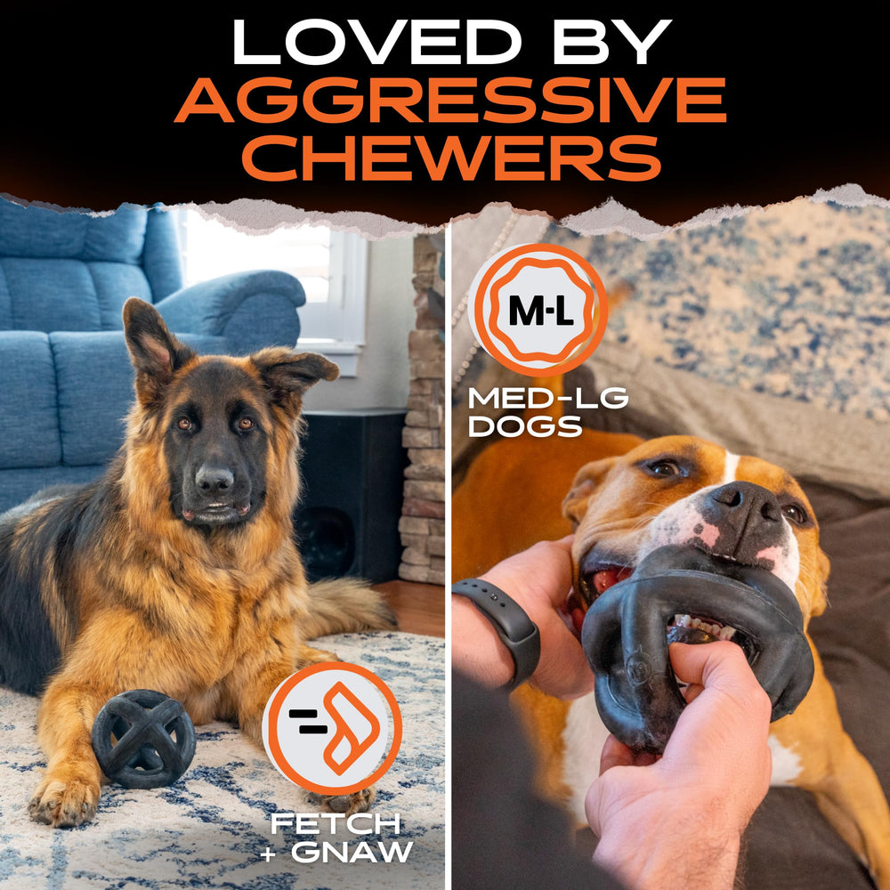 Monster K9 Indestructible Ball lifetime replacement badge close-up