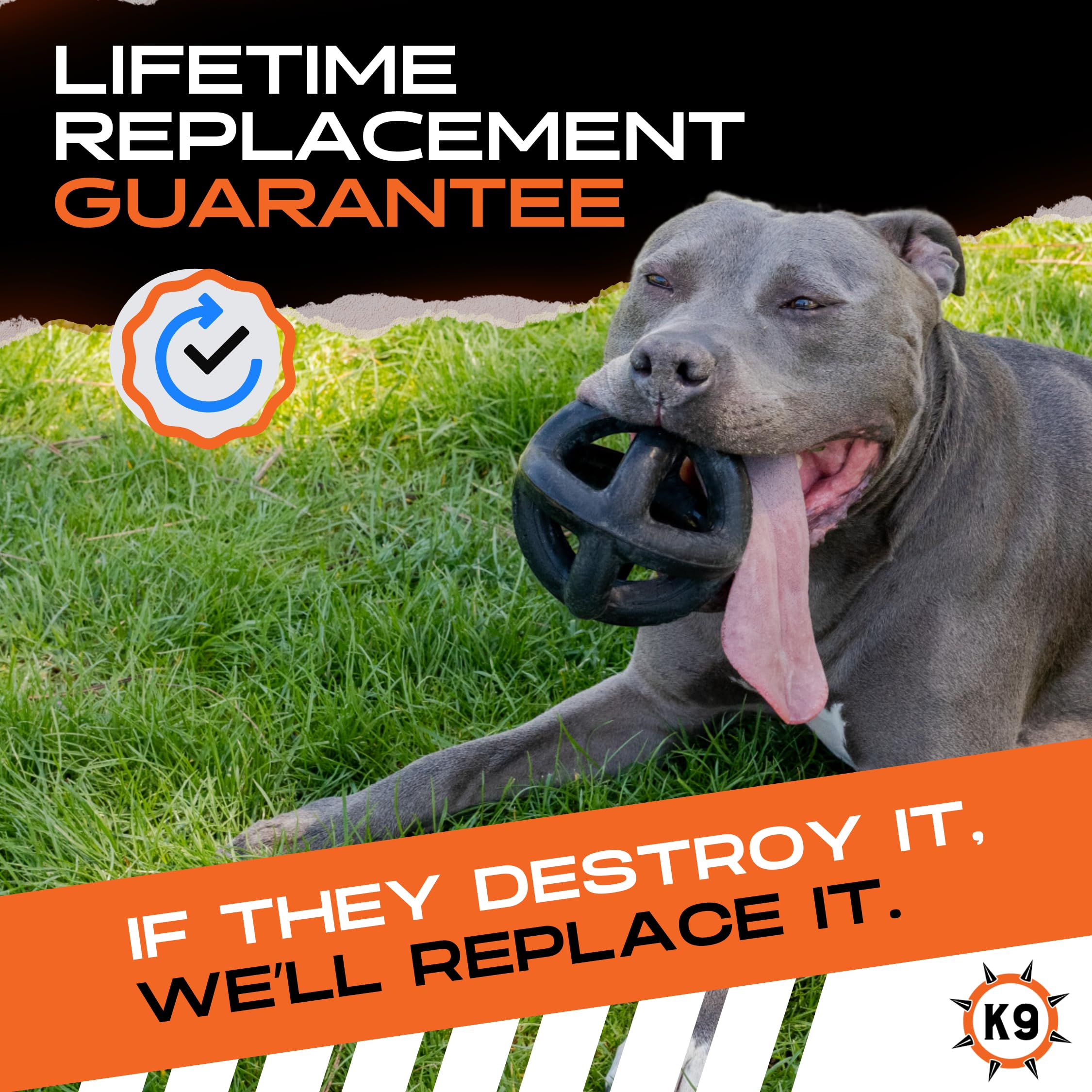 Monster K9 Indestructible Ball side view demonstrates chew resistance