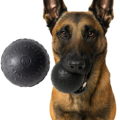 Monster K9 Indestructible Dog Ball close-up reveals durable natural rubber for power chewers