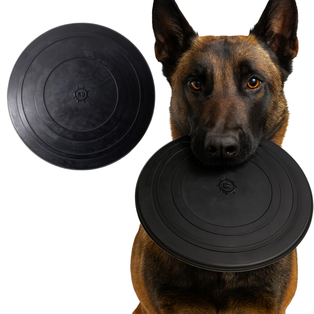 Monster K9 Indestructible Flying Disc top view demonstrates 8.5-inch durability for powerful chewers