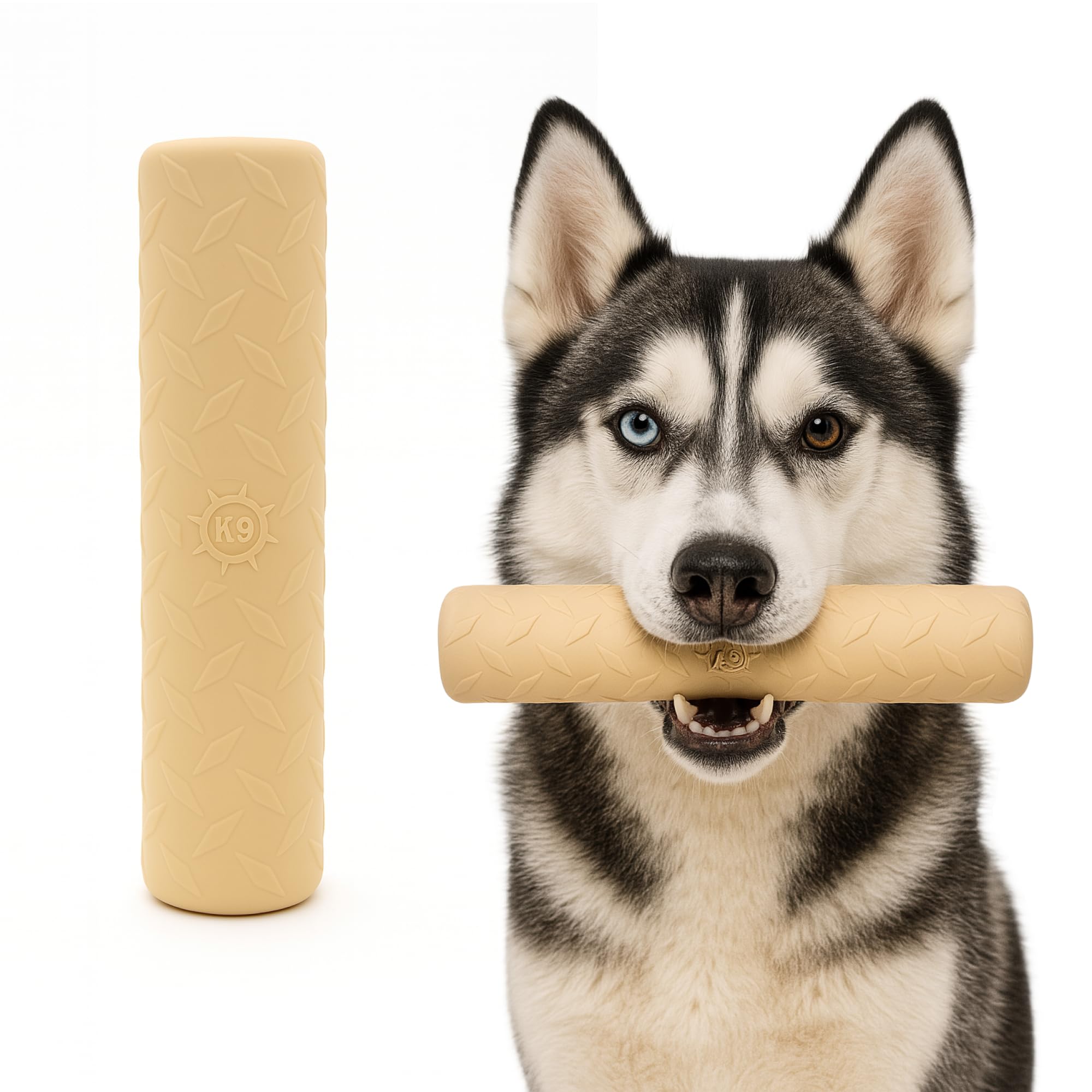 Monster K9 Indestructible Natural Series Chew Stick close-up of solid-core rubber for relentless chewers