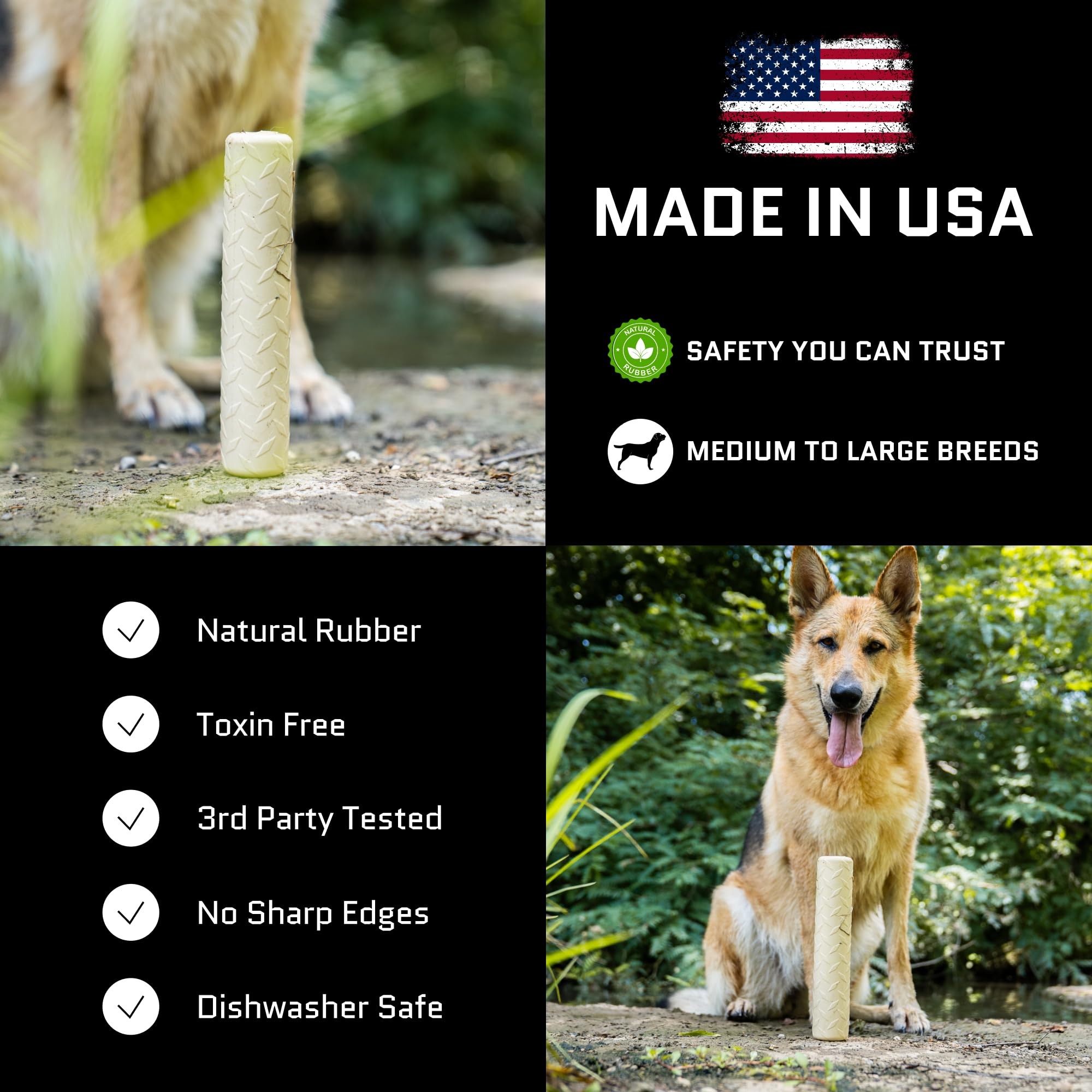 Monster K9 Indestructible Natural Series Chew Stick shows dishwasher-safe design