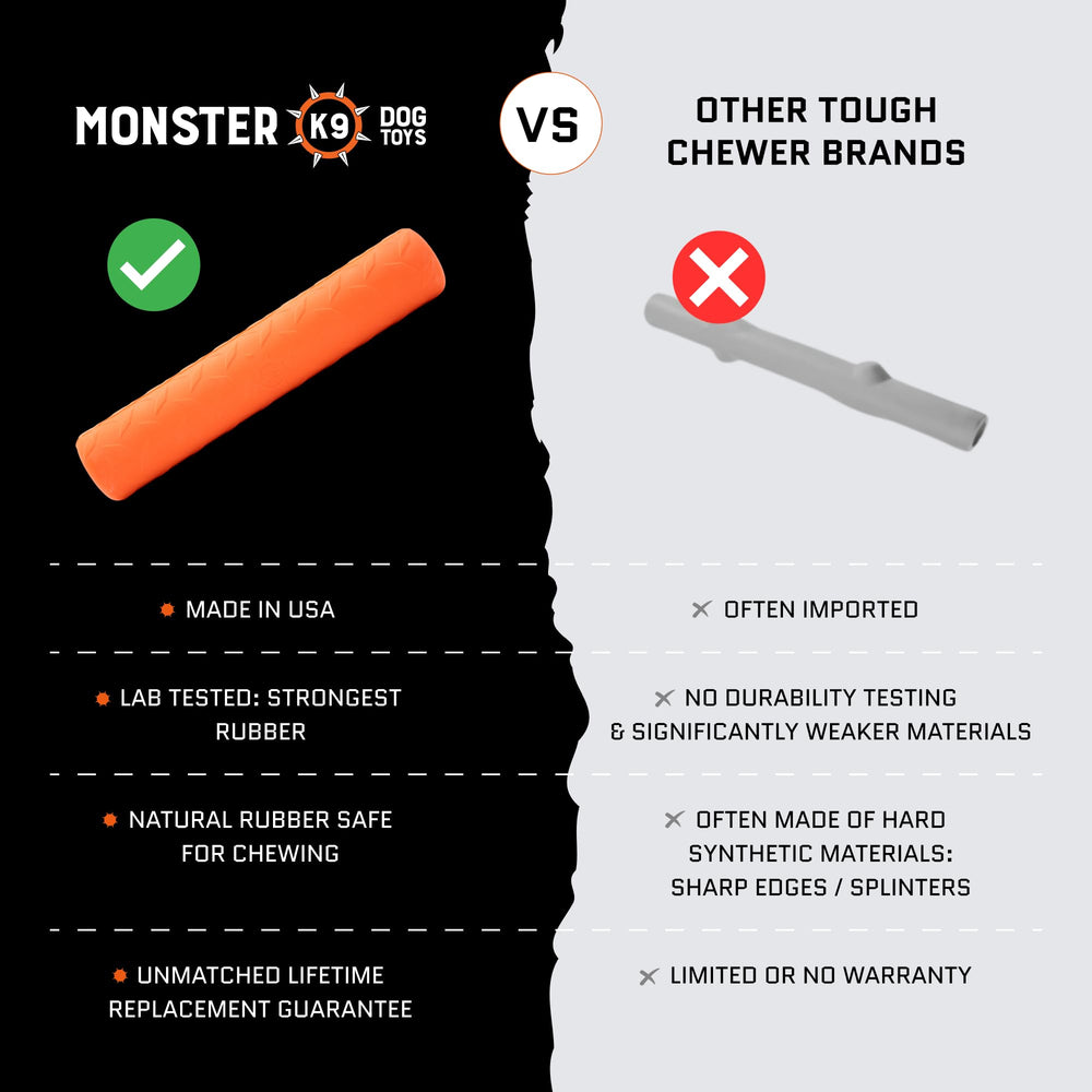 Monster K9 stick toy used in training sessions for focus and durability