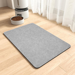 MontVoo light grey absorbent pet feeding mat keeps bowls tidy and drips contained.