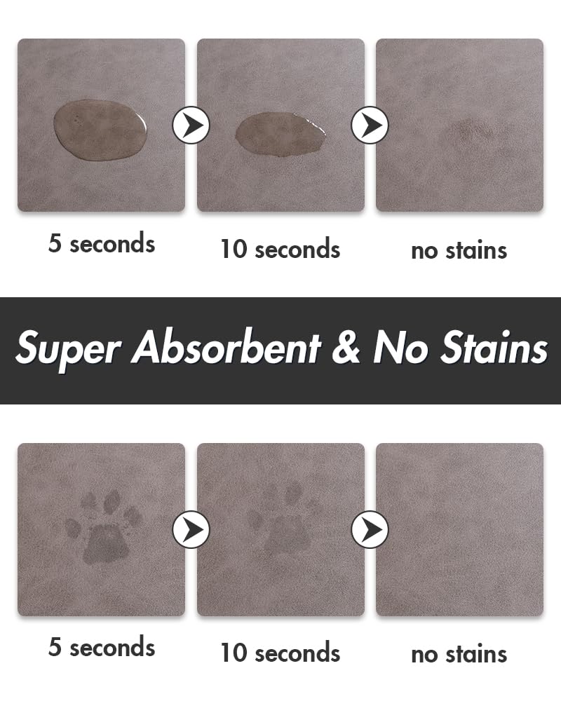 MontVoo absorbent pet feeding mat two-bowls-setup keeps bowls steady and spills contained.