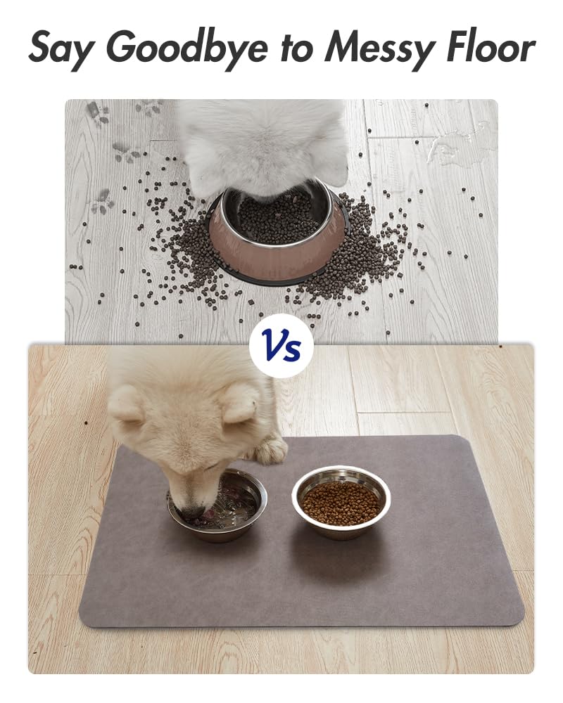 MontVoo absorbent pet feeding mat waterproof-bottom protects floors from drips and leaks.