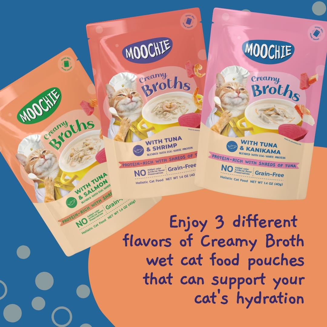 MOOCHIE multipack pack shot demonstrates value and feline variety.
