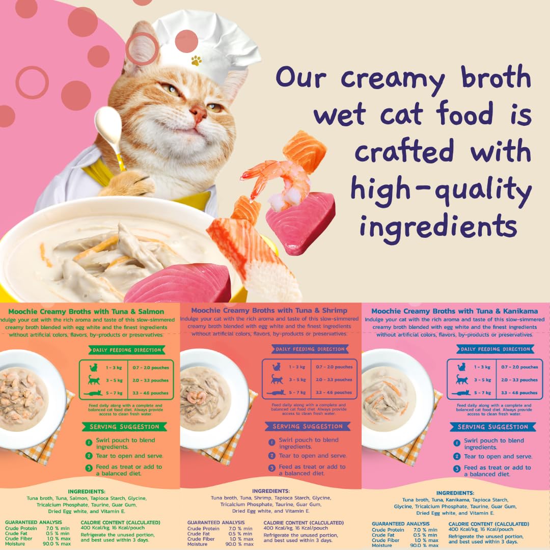MOOCHIE shrimp pouch in creamy seafood broth highlighting protein-rich flavor.