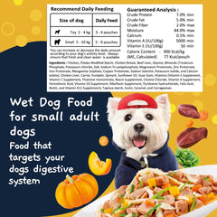 MOOCHIE grain-free wet food pouch close-up shows real chicken beef and vegetables.