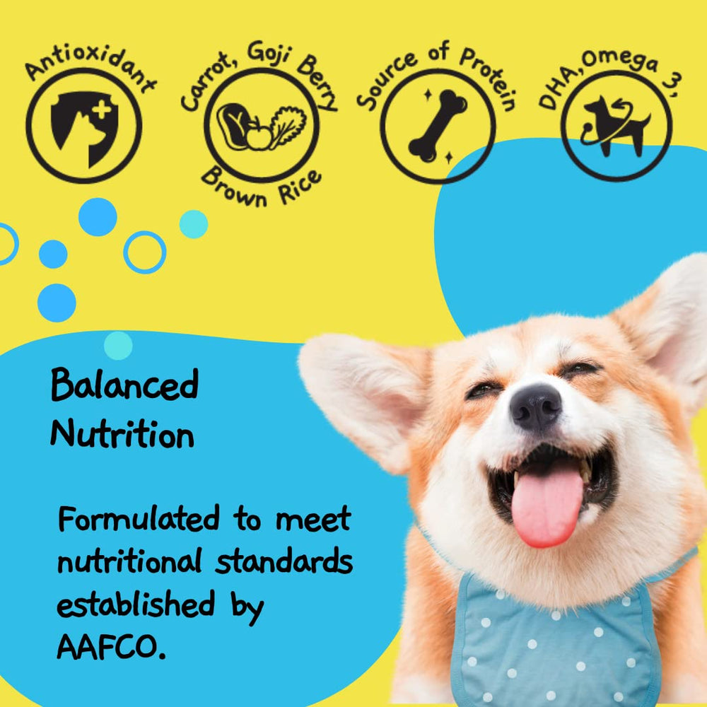 MOOCHIE Grain-free wet dog food serving supports grain-sensitive pups.