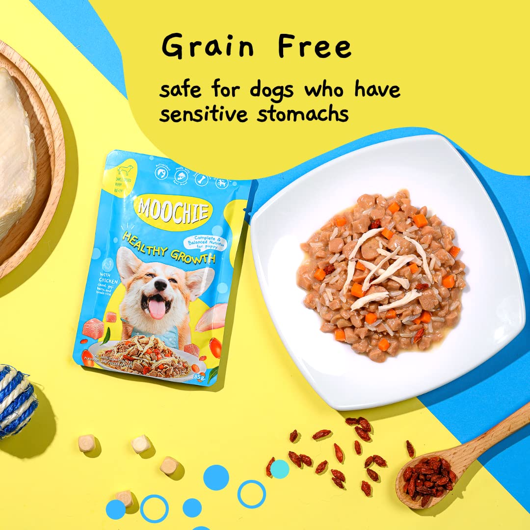 MOOCHIE Soft Puppy Wet Food vegetables and rice bowl delivers balanced nutrition.