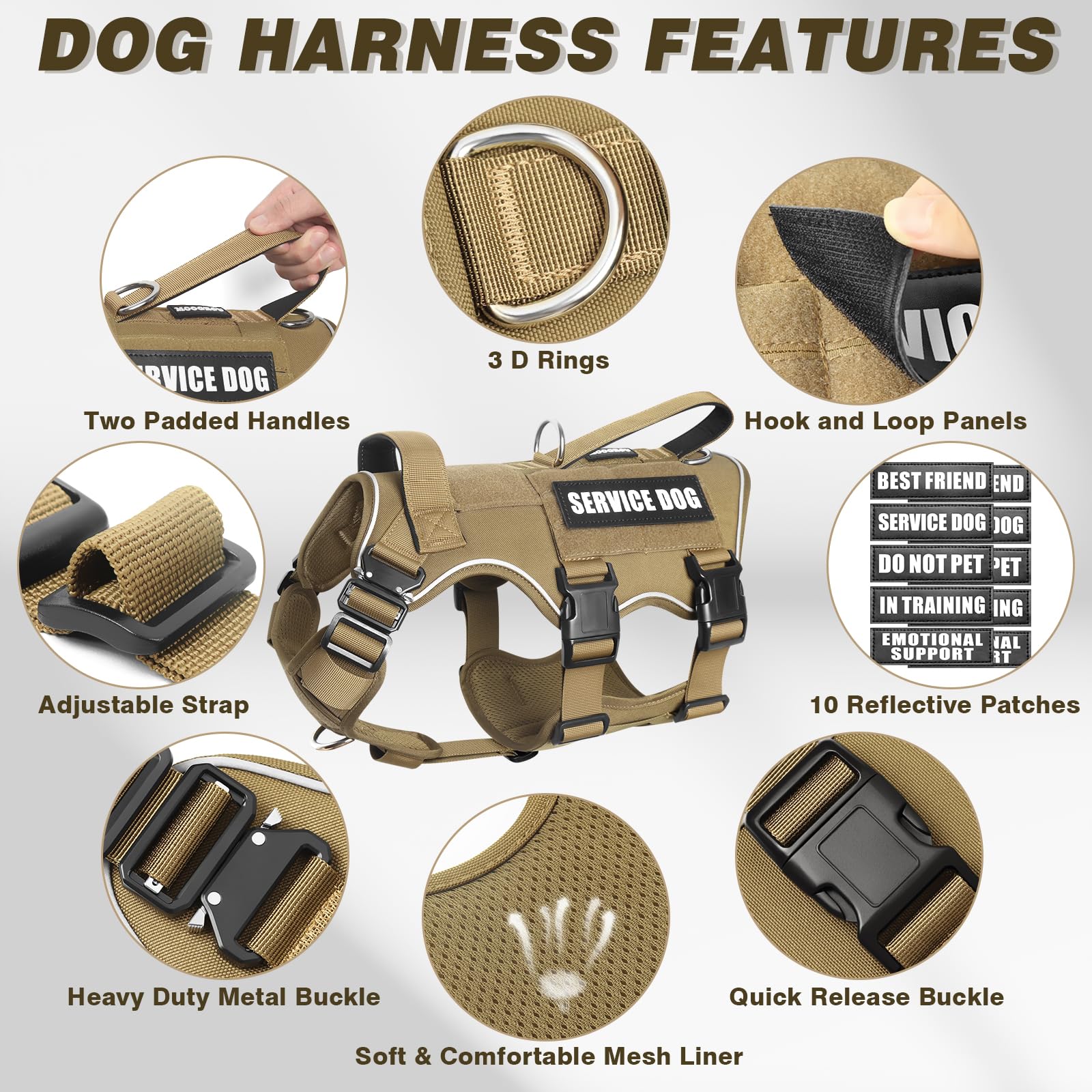 MOOGROU durable dog harness metal shoulder buckles for reliability