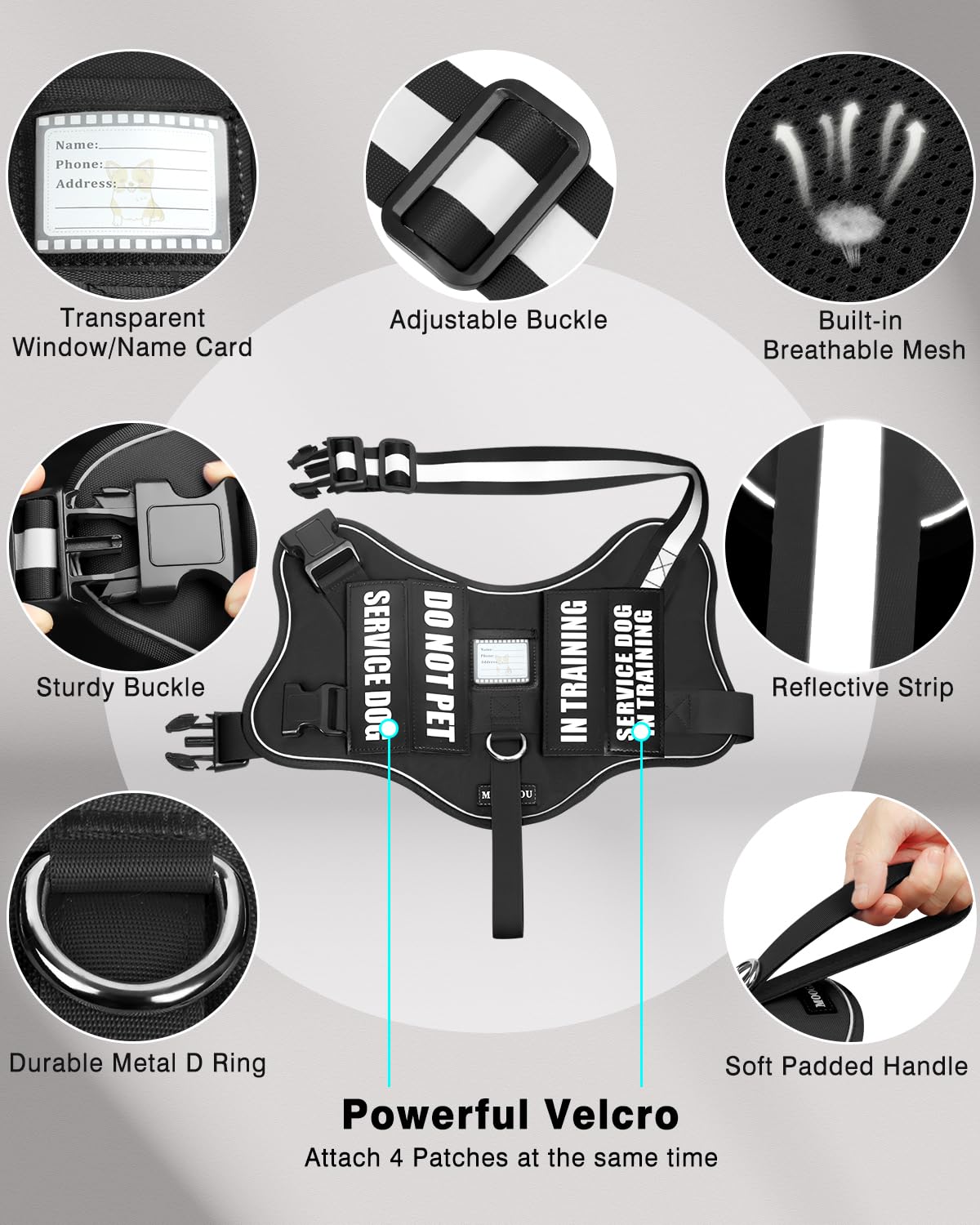MOOGROU harness with reflective straps pictured for safer nighttime walks