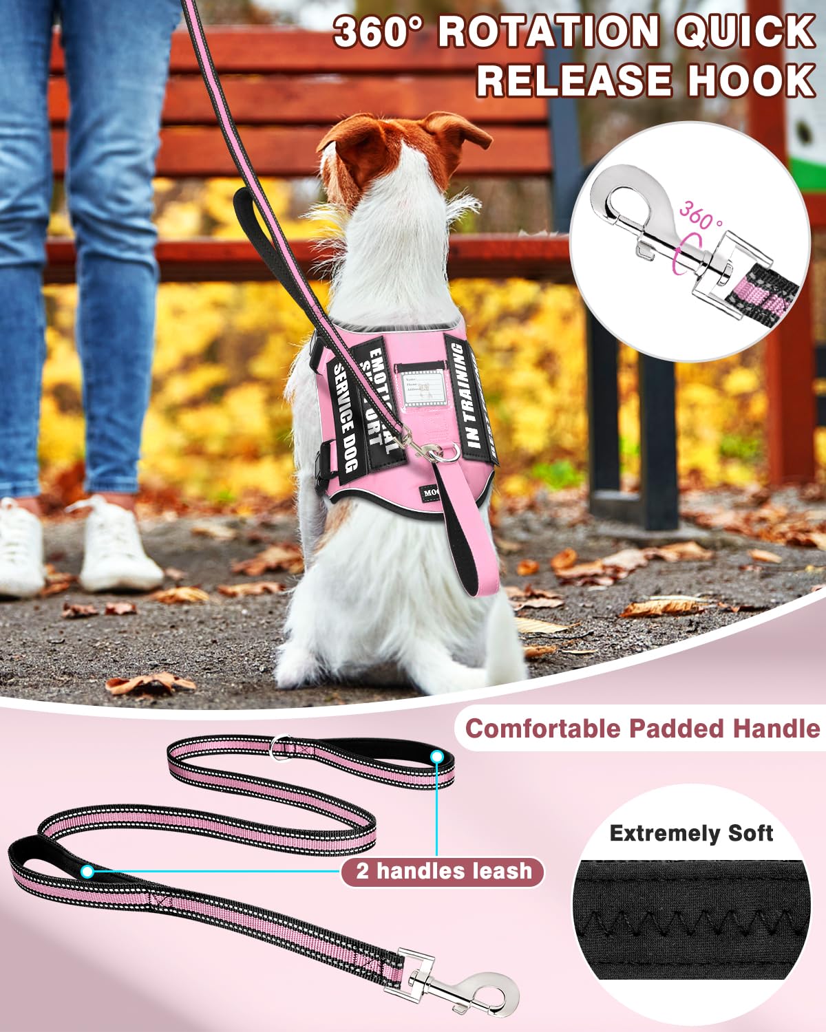 MOOGROU 5-foot leash with two soft padded handles for comfortable control