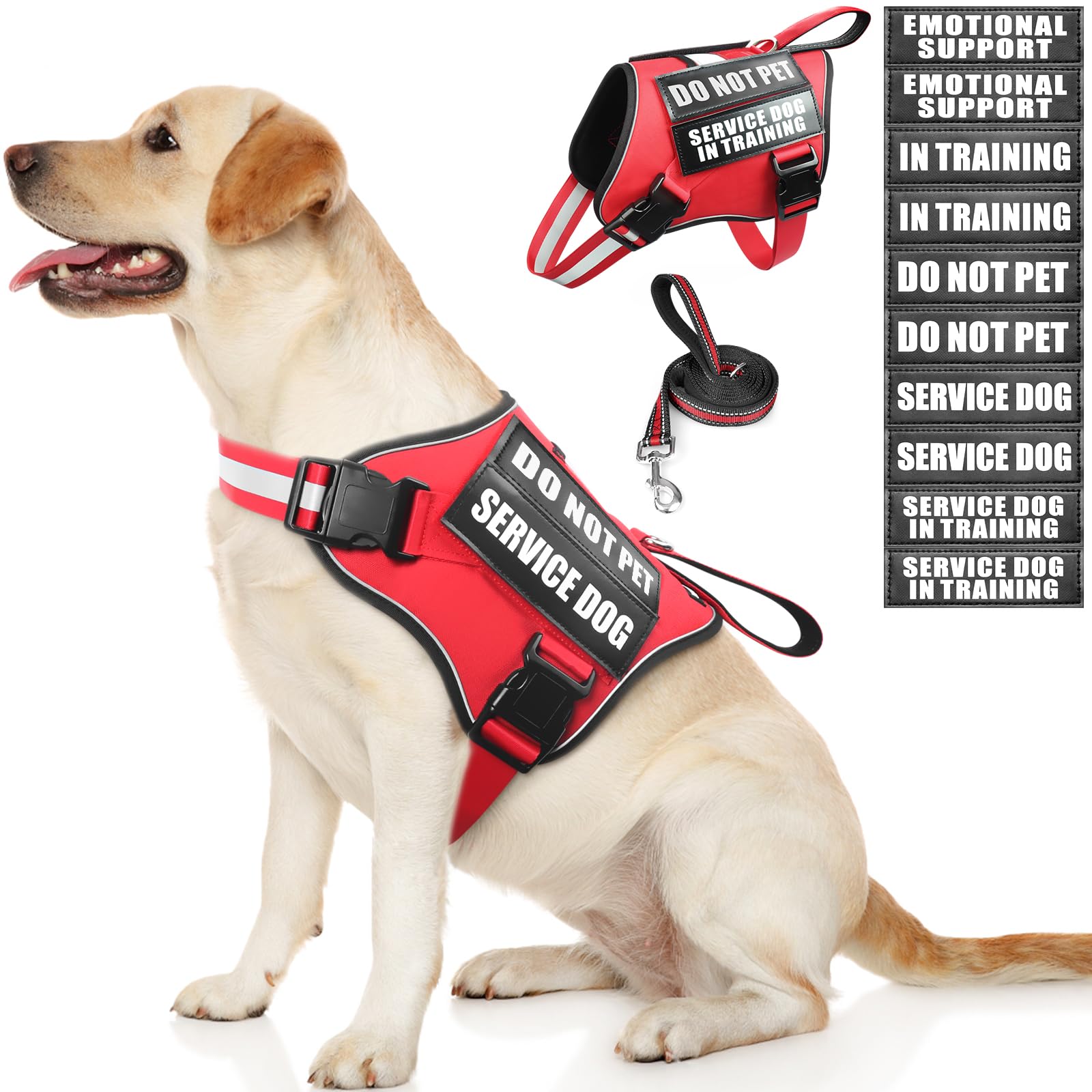 MOOGROU service dog vest front view with reflective straps for safety.