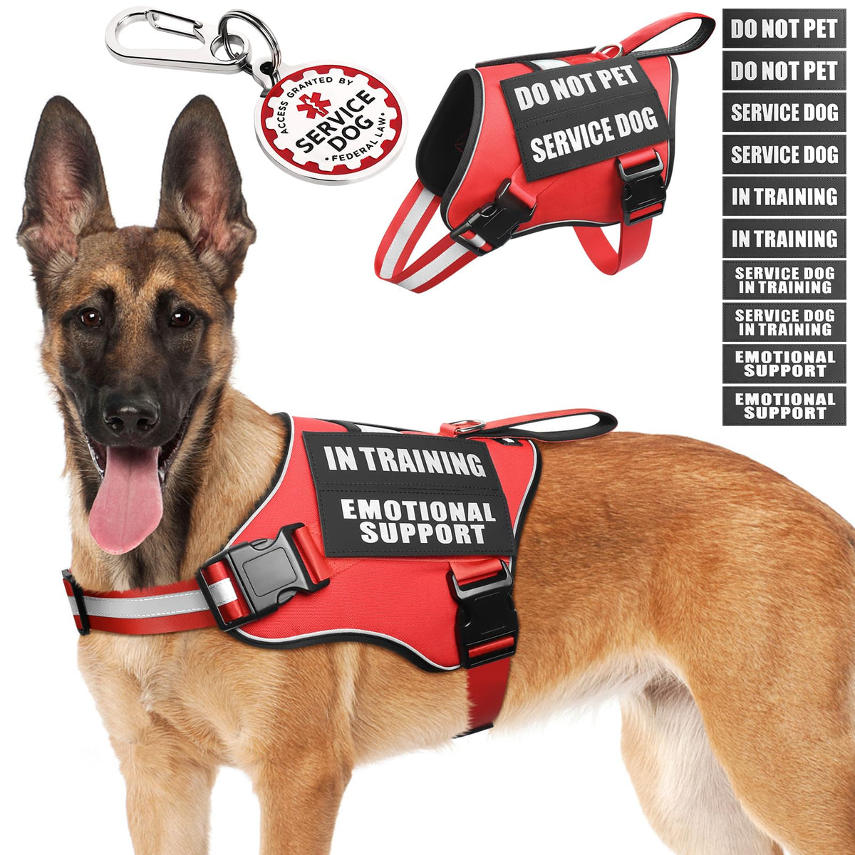 MOOGROU service dog vest harness with quick-release buckles for easy on/off.