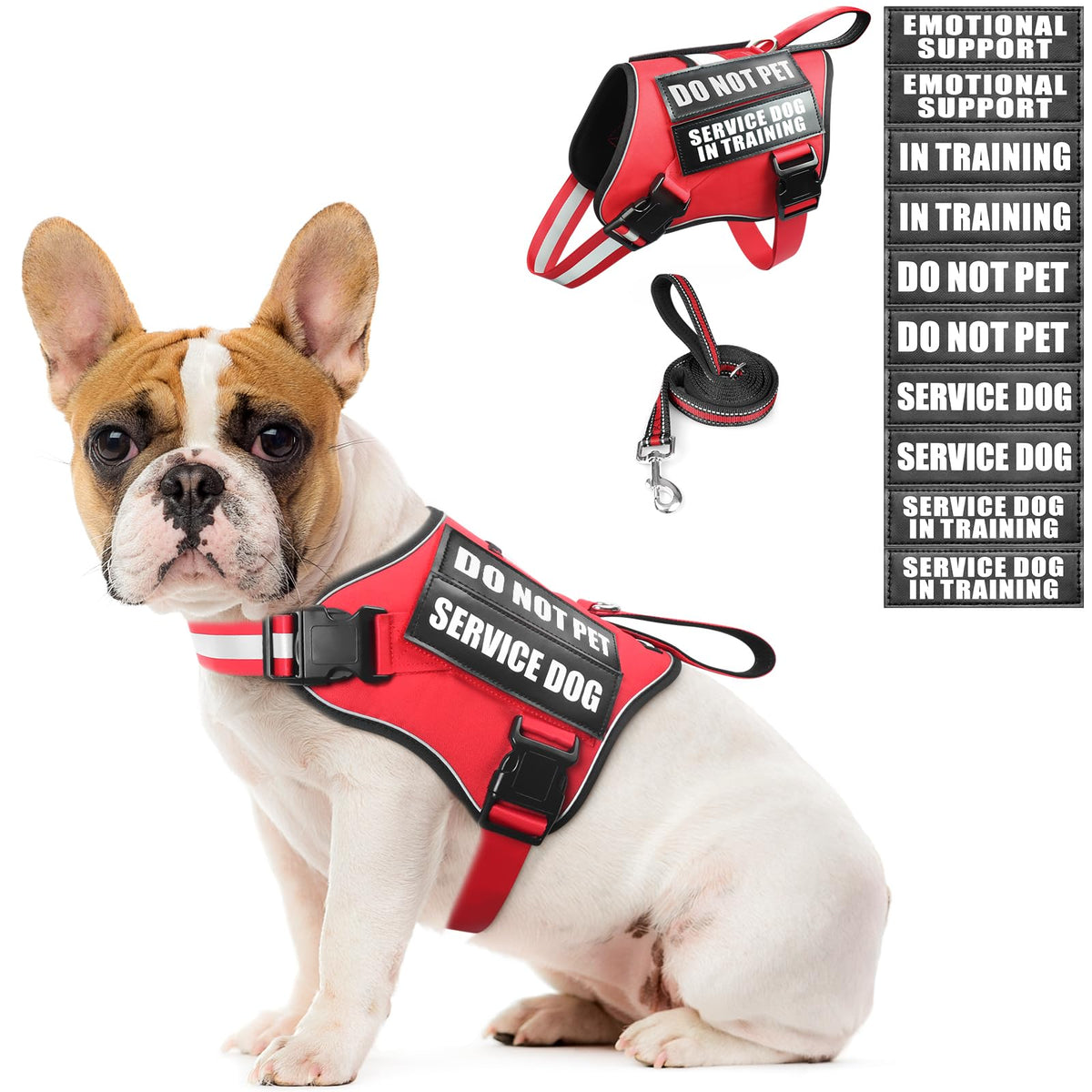 MOOGROU service dog vest red S with glow patches for training visibility