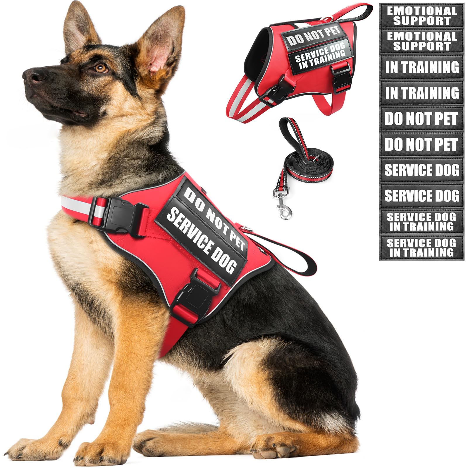 MOOGROU service dog vest red XL with chest buckles for secure fit during walks