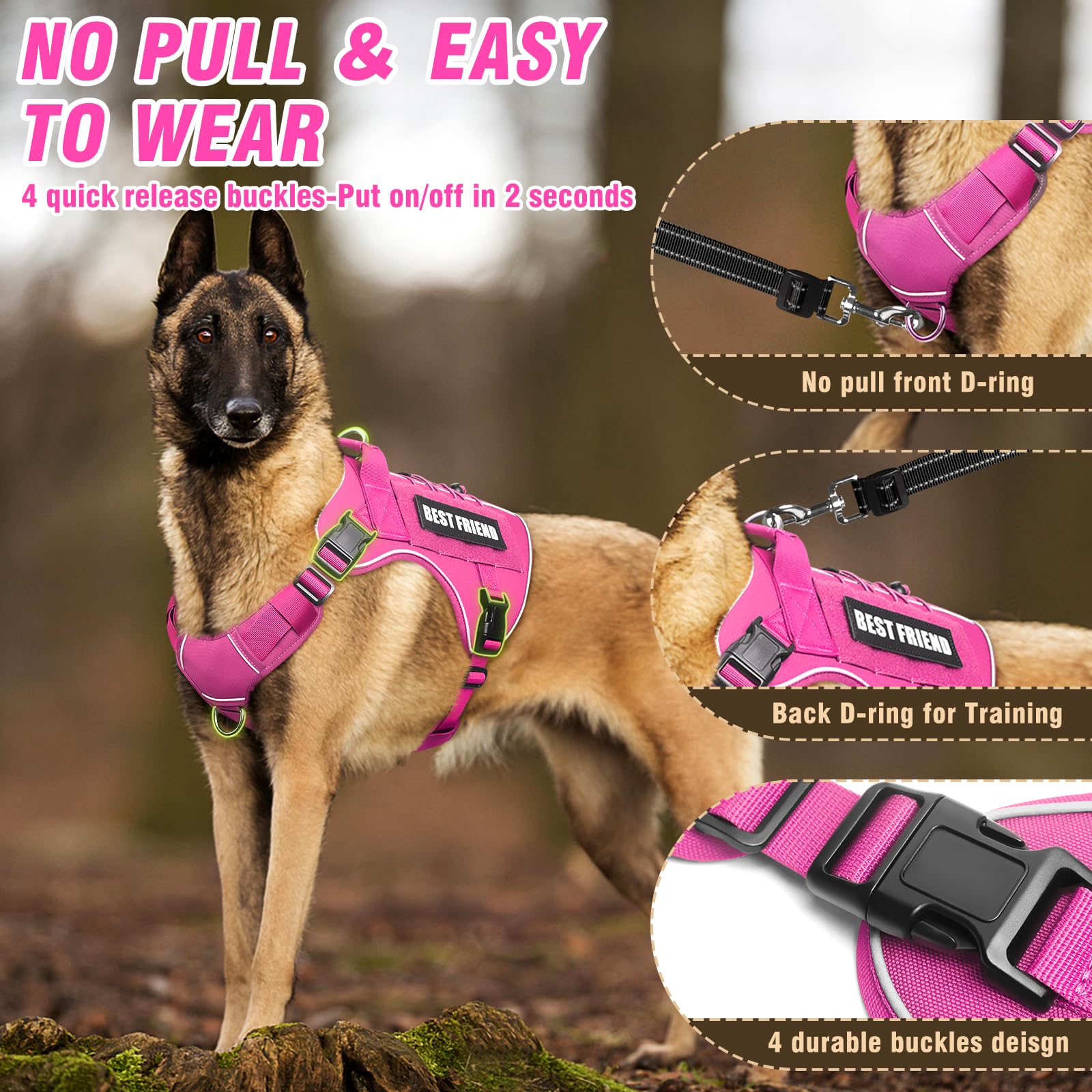 MOOGROU tactical dog harness back view showing sturdy handle for control
