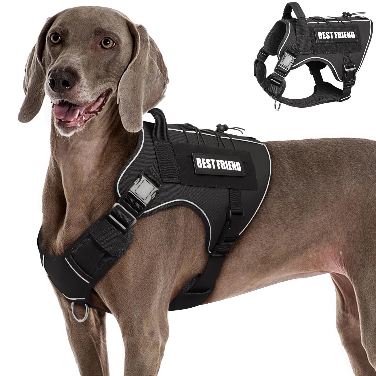 MOOGROU tactical dog harness back view with durable 1000D nylon and reflective trim
