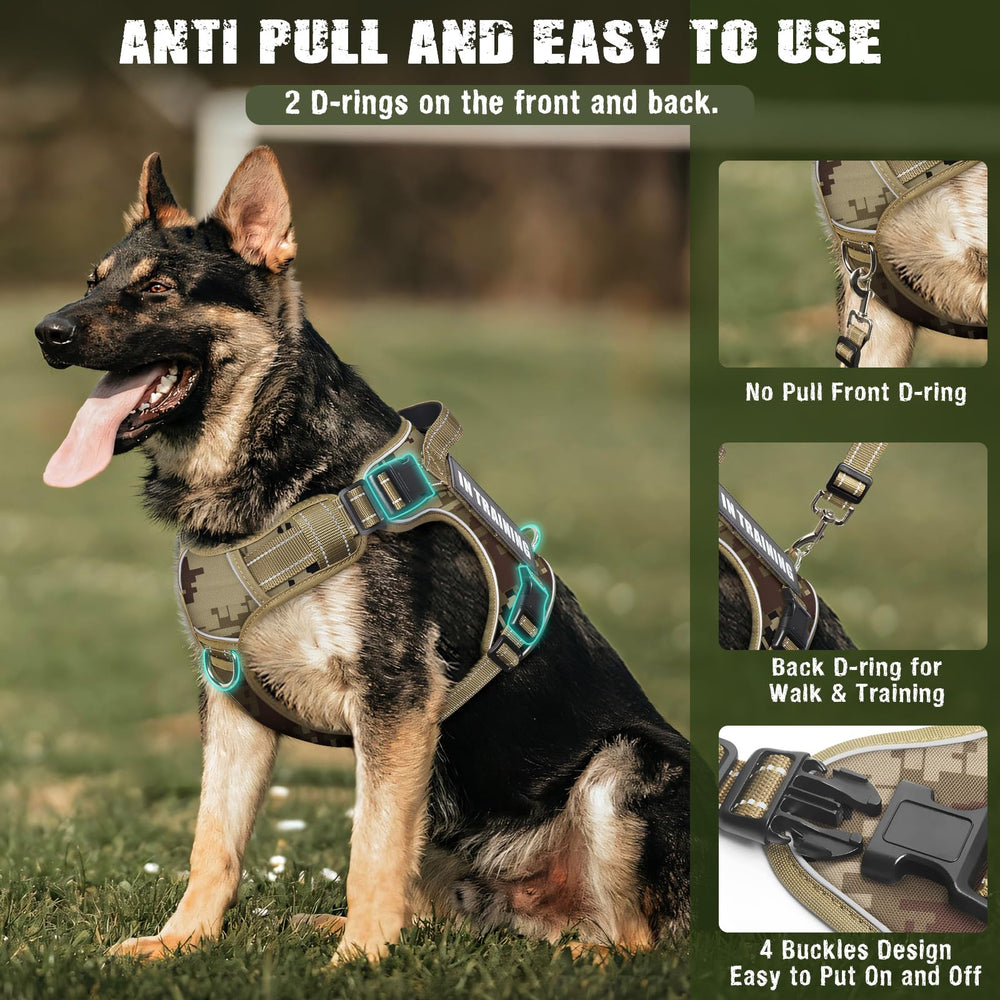 MOOGROU Tactical Dog Harness back view with padded handle for easy control during walks