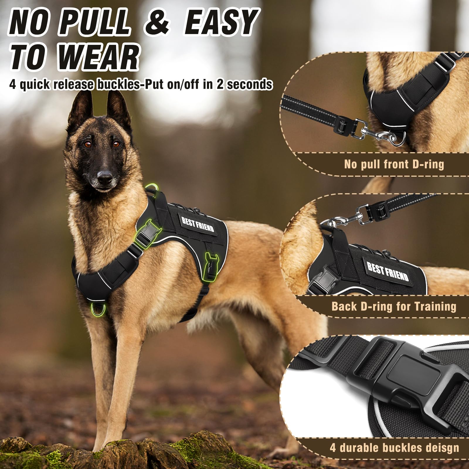 MOOGROU dog harness handle close-up highlighting sturdy grip for control