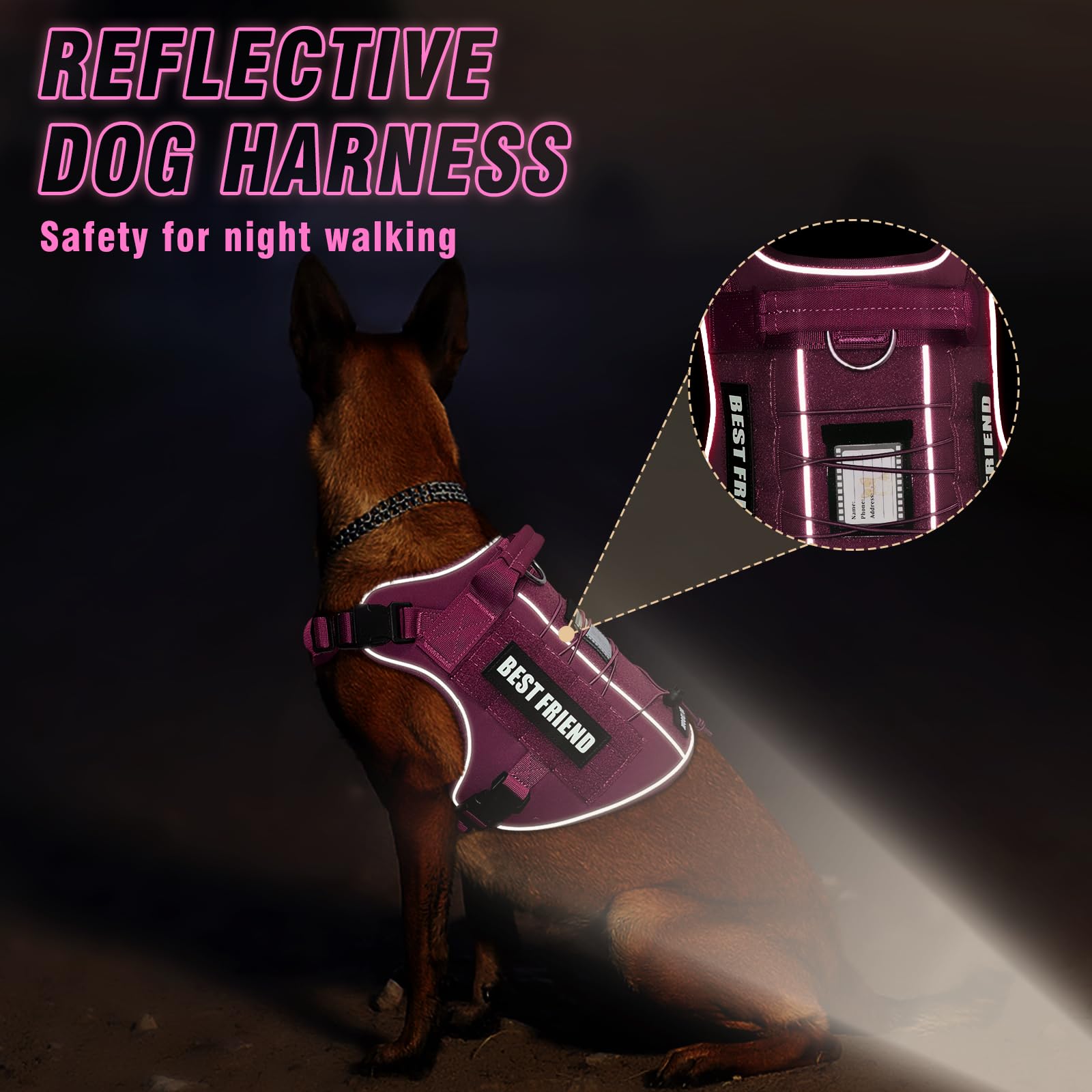 MOOGROU tactical dog harness quick-release buckles for easy on-off