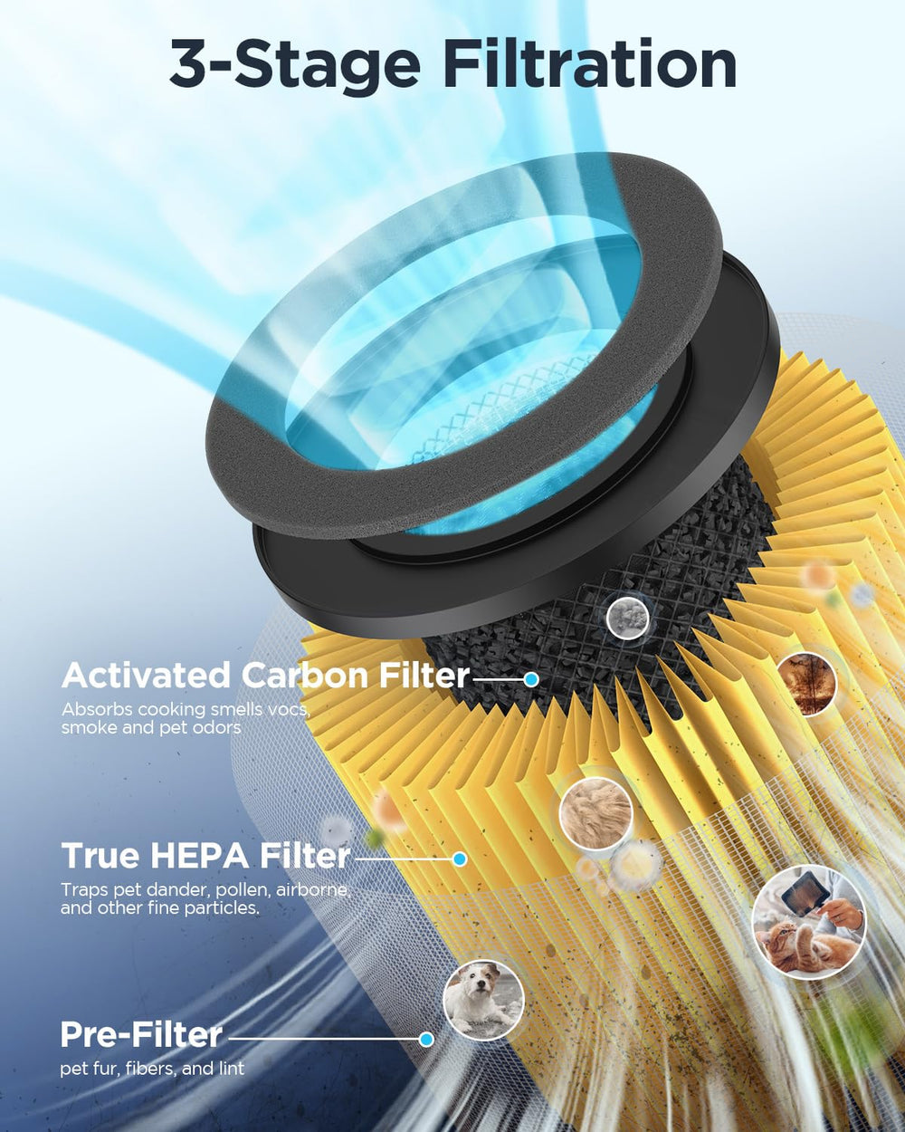 MOOKA B-D02L HEPA components image highlights true HEPA stage.