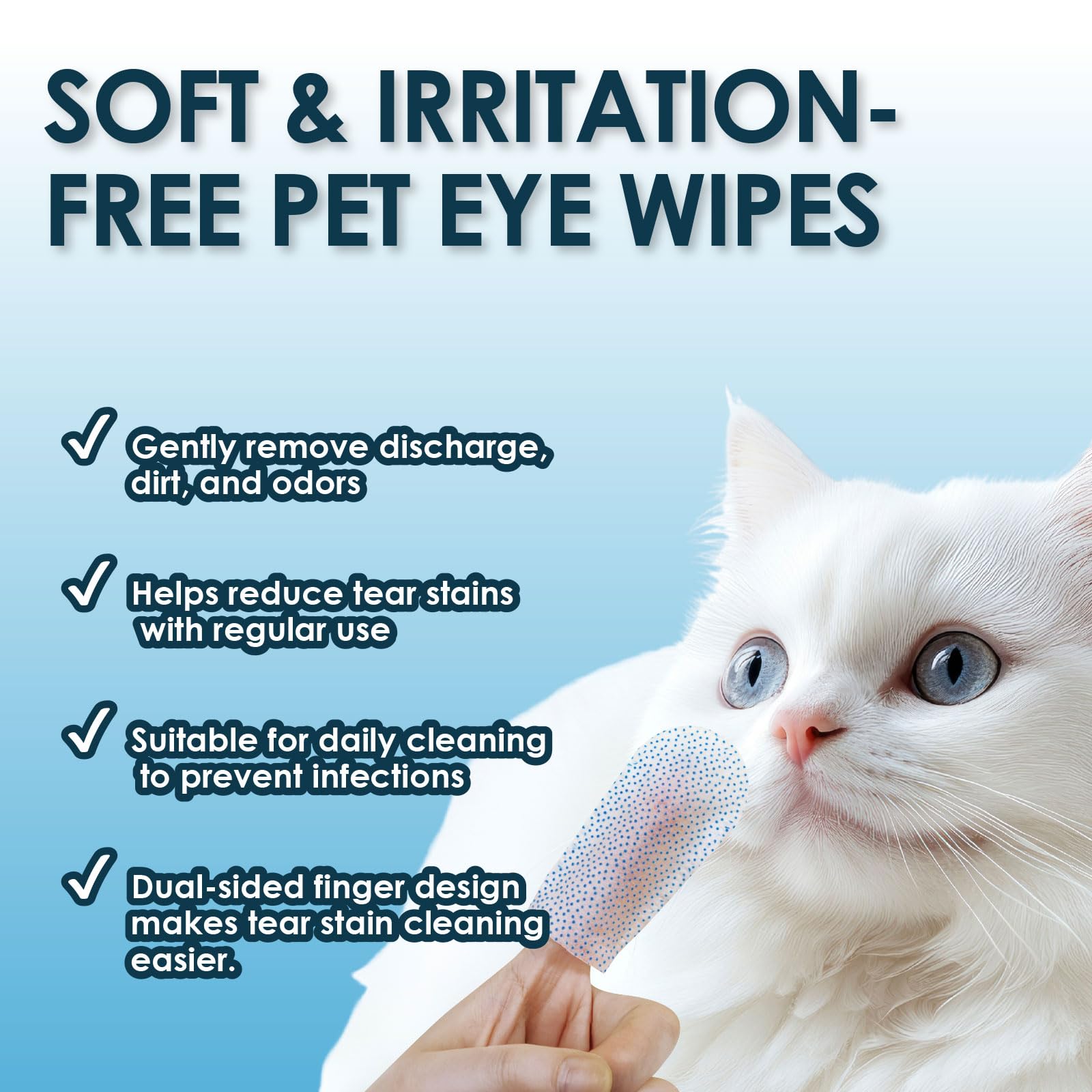 Mooncat eye wipes feature Aloe Vera formula for comfortable daily cleaning.