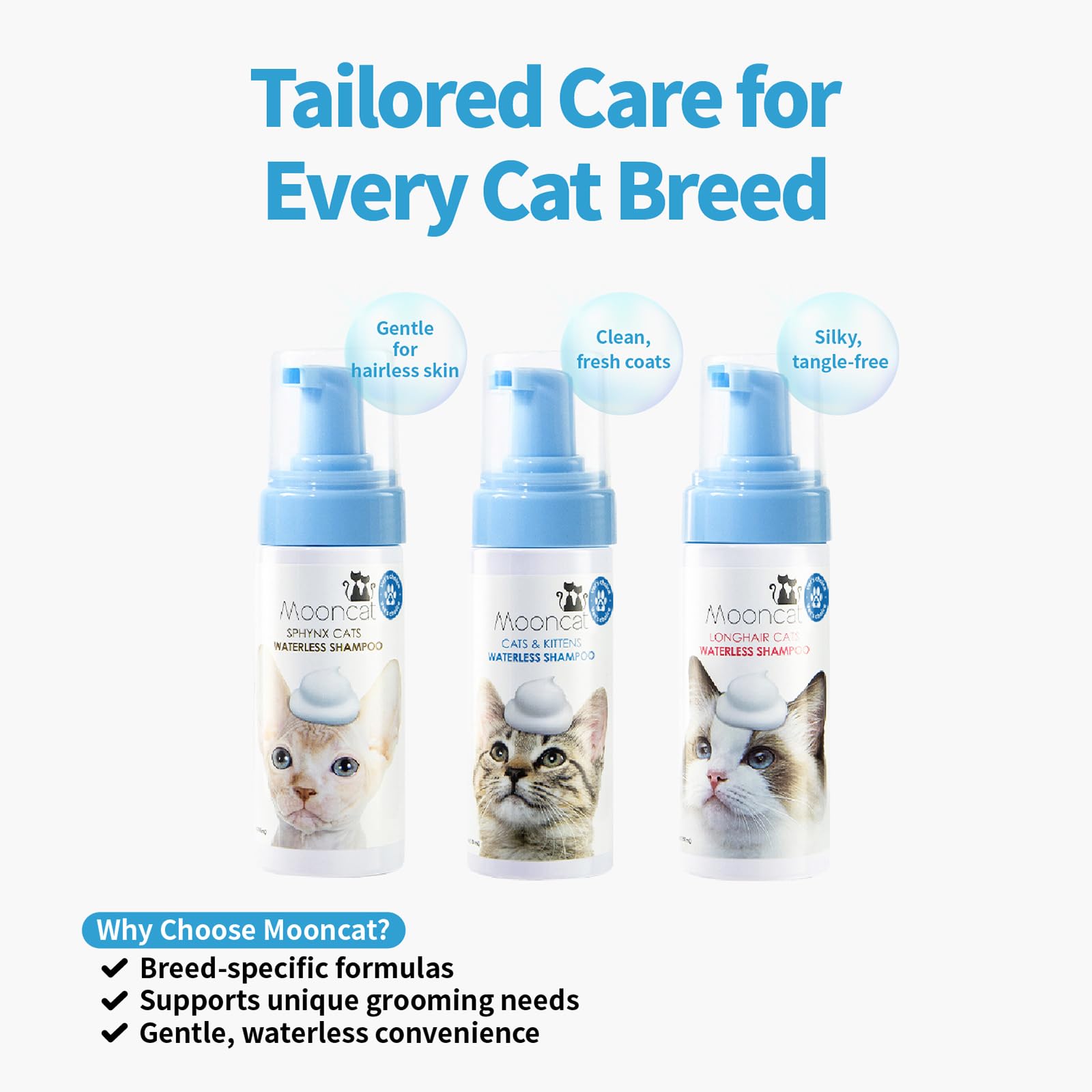 Mooncat no-rinse foam use demonstrates quick, waterless grooming