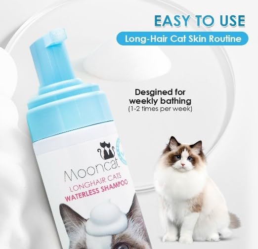 Mooncat pet-safe formulation label emphasizes hypoallergenic, lick-safe grooming for cats.