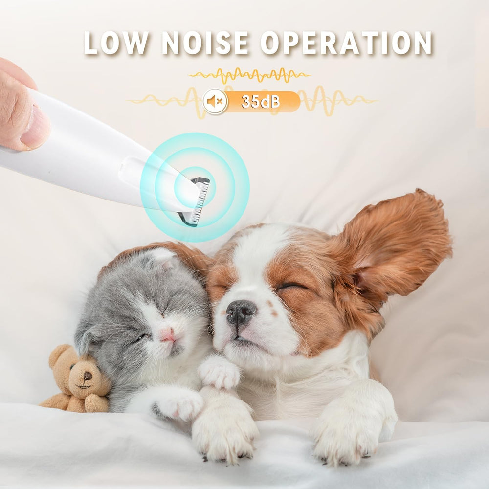 MOONEON ultra-quiet operation reduces grooming stress for pets during trimming.