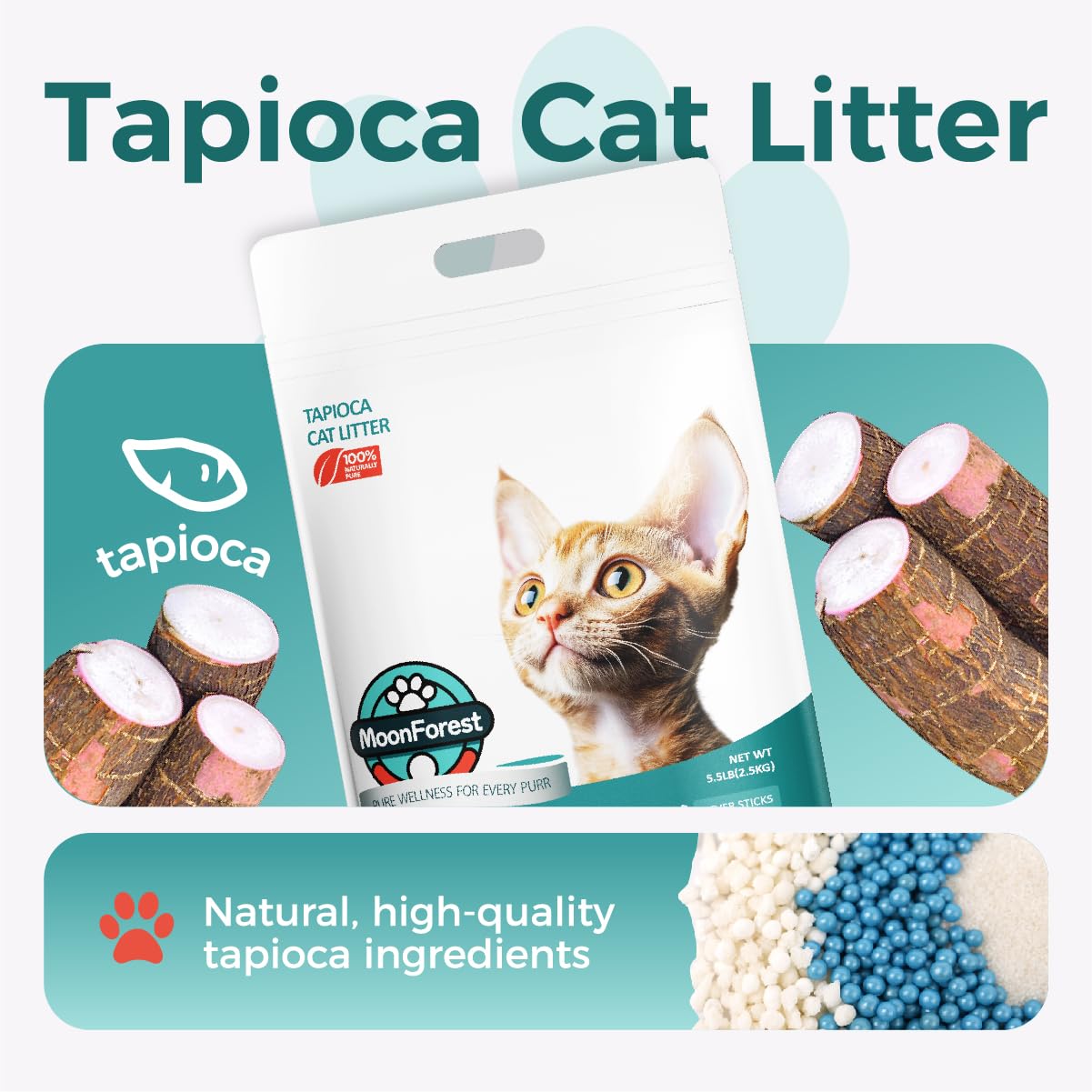 MOONFOREST Tapioca Cat Litter fast-clumping close-up enables easy scooping.