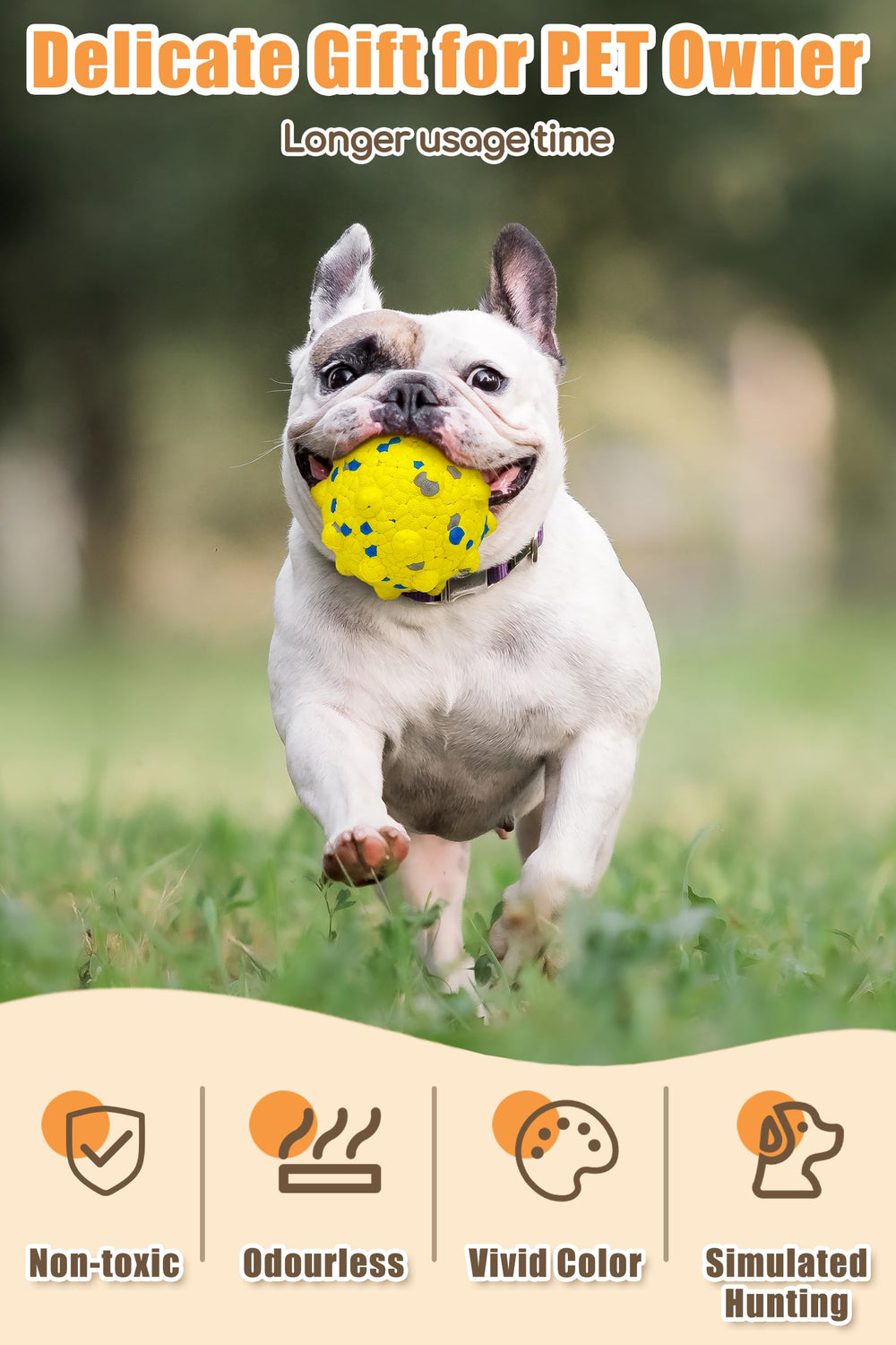 Moonorange dog tennis ball floating-shot showcases water-safe use for pool and beach fetch.