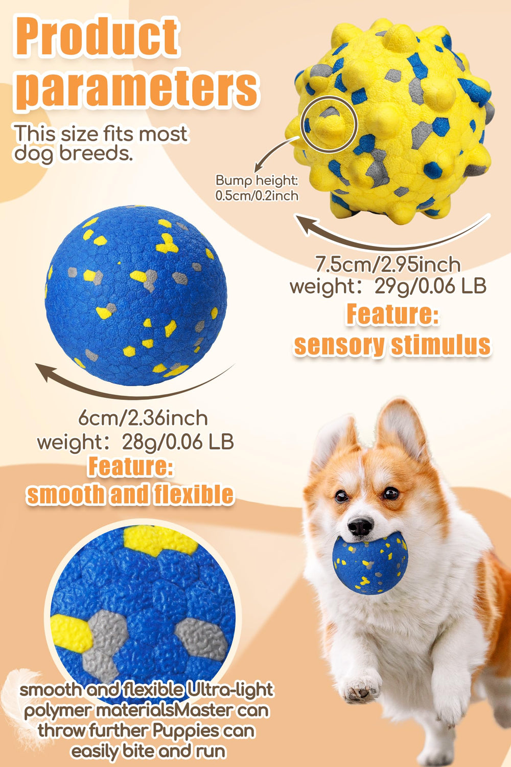 Moonorange dog tennis ball yellow-point side view shows tough chew texture for fetch.