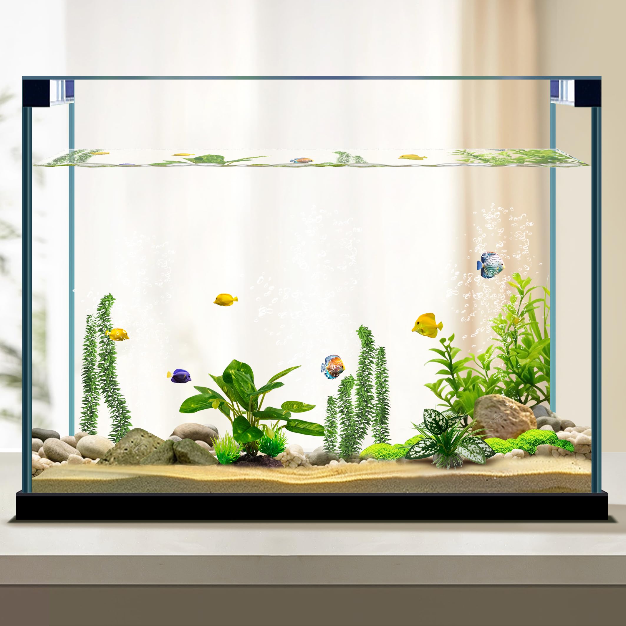 Moonorange multi-habitat uses demonstrate versatile decor for fish, reptiles, and amphibians.