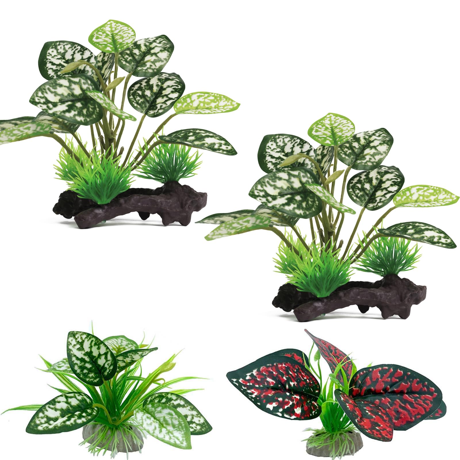 Moonorange reptile artificial plants four-pack ready to decorate terrariums and provide hiding spots.