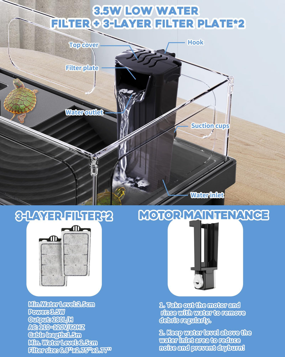 MoonOrange turtle tank bottom drainage enables quick water changes and tidy upkeep.