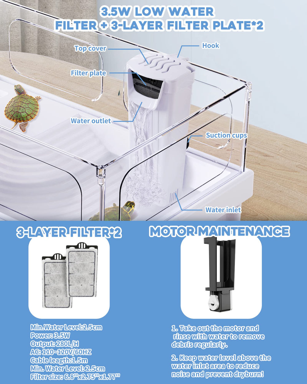 MoonOrange turtle tank kit bask-platform provides a resting area for sunbathing.