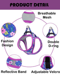Moonpet Step-in Dog Harness Dark Flower back view emphasizes secure double D-rings