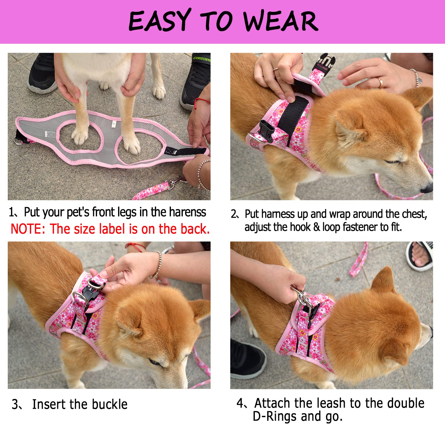 Moonpet Step-in Dog Harness Dark Flower mesh texture promotes airy comfort